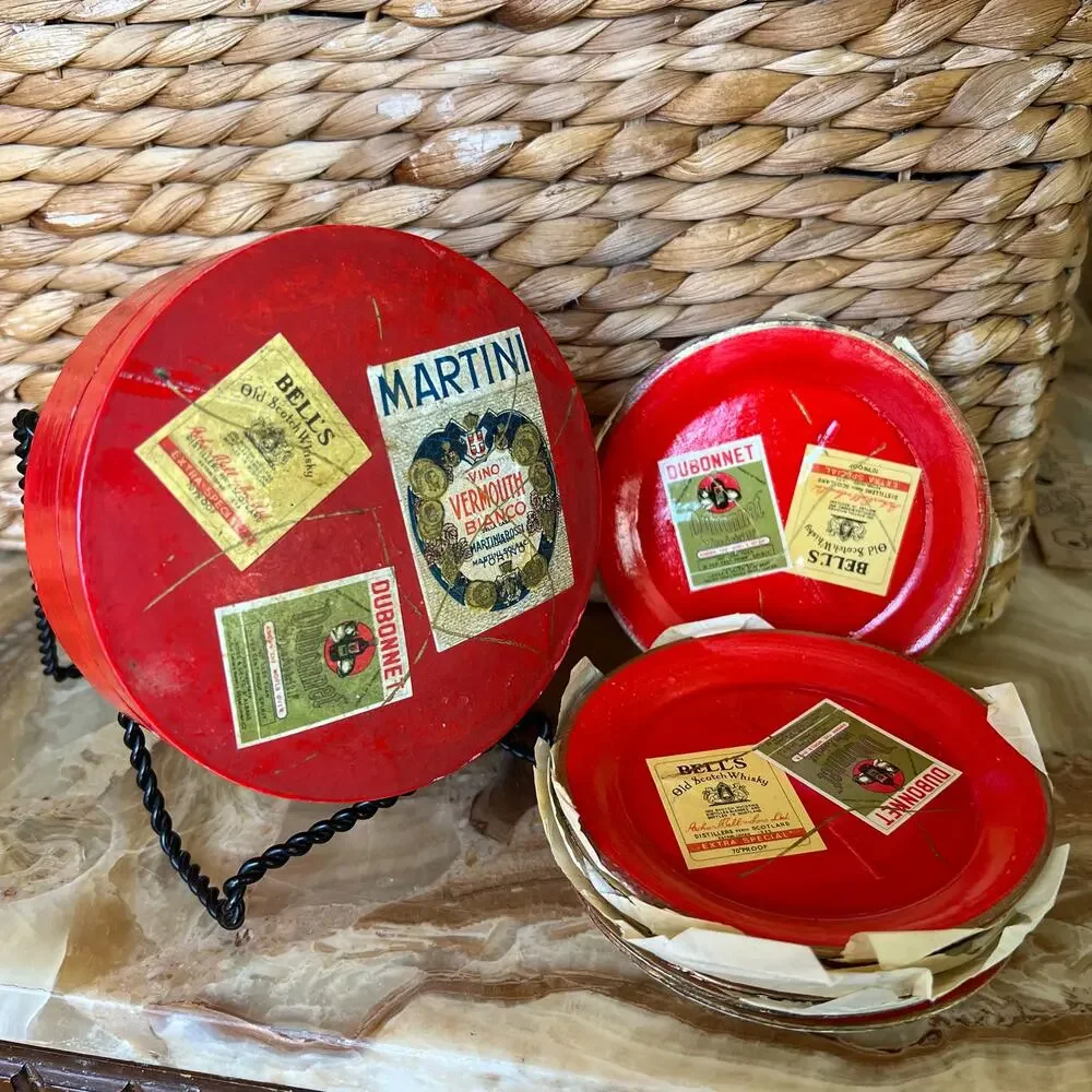 Red Coaster Set in Box: Made in Japan: Vtg
